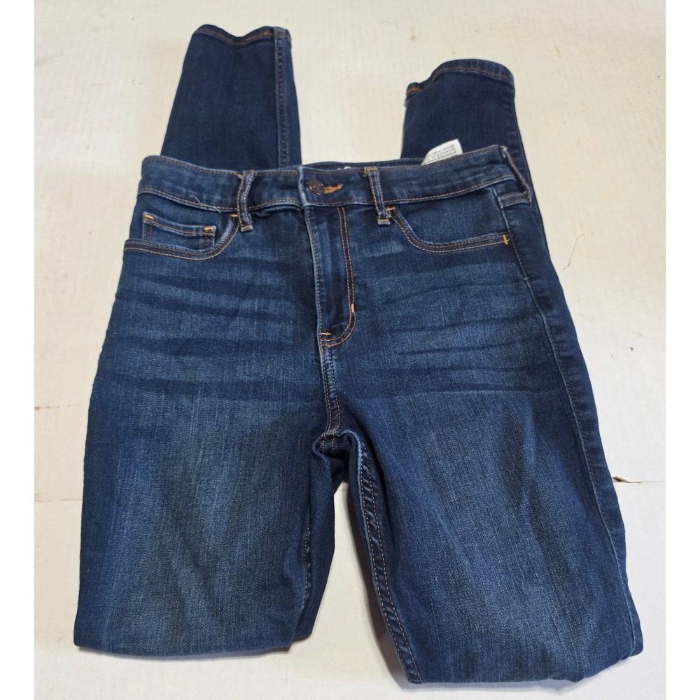 Hollister High Rise Super Skinny Distressed Jeans Dark Wash W25 L30 Blue Denim